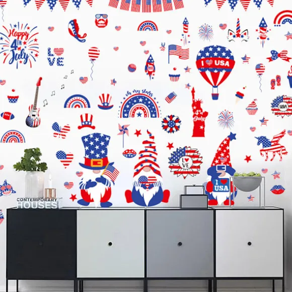 9 ark 4. juli vinduesklistermærker PVC Patriotisk amerikansk flag statiske vinduesklistermærker dobbeltsidede vinduesklistermærker til uafhængighedsdagen | Fyndiq