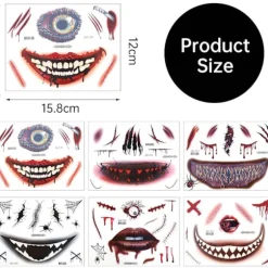 6 Ark Halloween Ansigts Tatoveringer, Halloween Ansigtsmærkater Skeletmund Tatovering Halloween Makeup Sæt til Voksne