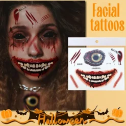 6 Ark Halloween Ansigts Tatoveringer, Halloween Ansigtsmærkater Skeletmund Tatovering Halloween Makeup Sæt til Voksne