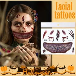 6 ark Halloween ansigtstatovering, Halloween ansigtsklistermærker Skeletmundstatovering Halloween makeup voksne sæt