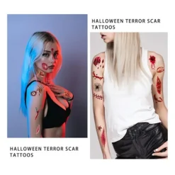 10 ark Halloween Horror Realistiske Falske Blodige Sår Syning Ar Skorpe Skræmmende Ansigts Tatoveringer