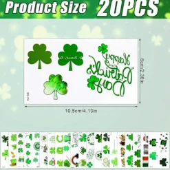 20 ark St. Patricks Day Tatoveringer Klistermærker, Kløver Midlertidig Tatovering Klistermærke Heldige Shamrock