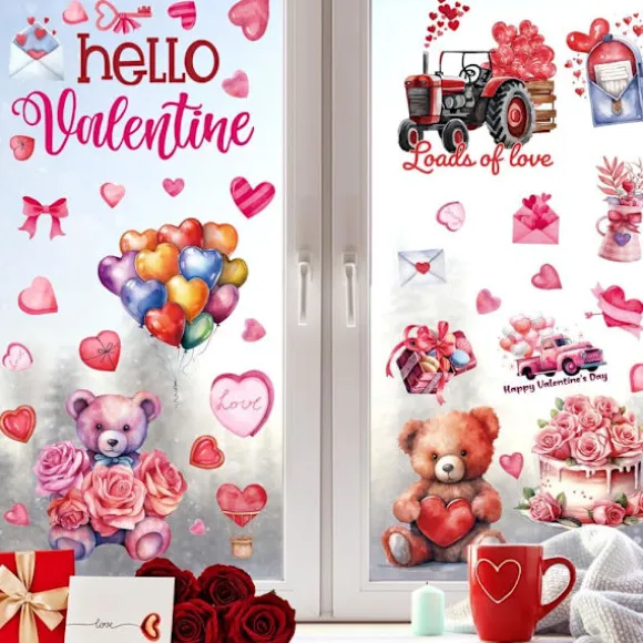 9 ark Valentine's Day hjerte vindue klamrer dekorationer sidet genanvendelig
