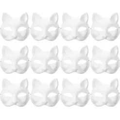12 Blanke Katte Masker Kostume Cosplay Maske Børnehave Lav din egen umalede katte maske