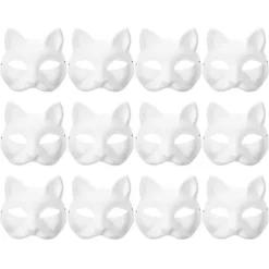 12 Blanke Katte Masker Kostume Cosplay Maske Børnehave Lav din egen umalede katte maske