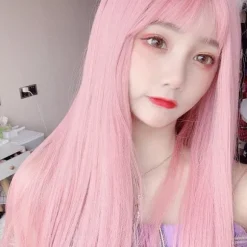65 cm lang, glat, elegant fuld paryk med pandehår til cosplay-kostume