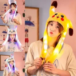 60 cm sød kanin Pikachu plys hat med bevægelige ører lysende hat gave til baby børn D