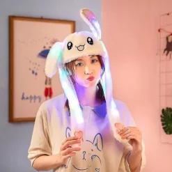 60 cm sød kanin Pikachu plys hat med bevægelige ører lysende hat gave til baby børn D