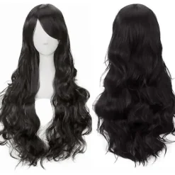 80 cm Sort Cosplay Krøllet Paryk Kvinder, Lang Bølget Syntetisk Hår Cosplay Paryk Anime Fest Halloween Paryk