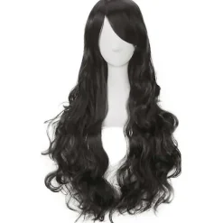 80 cm Sort Cosplay Krøllet Paryk Kvinder, Lang Bølget Syntetisk Hår Cosplay Paryk Anime Fest Halloween Paryk