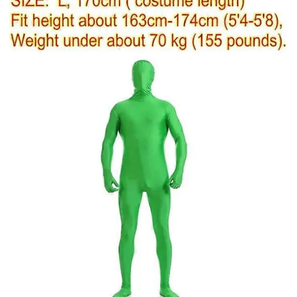 160 cm Stort Grønt Kostume med Hoved, Elastisk Stealth Kostume til Kostumefest, Green Screen Kostume, Heldragt til Mænd og Kvinder, Halloween