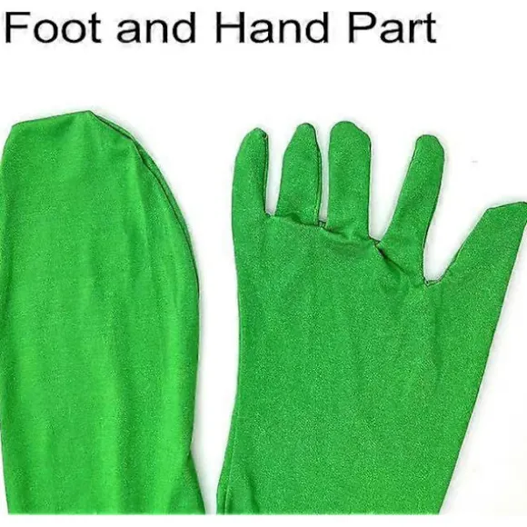 160 cm Stort Grønt Kostume med Hoved, Elastisk Stealth Kostume til Kostumefest, Green Screen Kostume, Heldragt til Mænd og Kvinder, Halloween