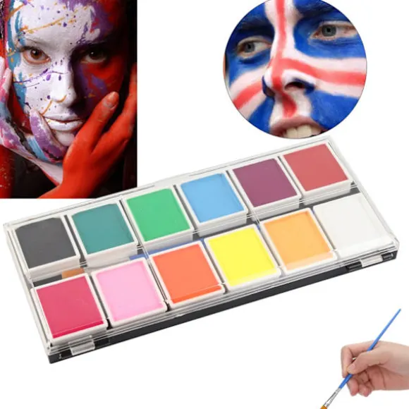 12 farver vandbaseret krops- og ansigtsmaling Halloween fest boldspil fan DIY fancy makeup pigment