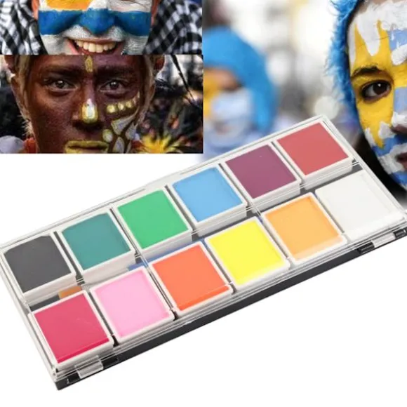 12 farver vandbaseret krops- og ansigtsmaling Halloween fest boldspil fan DIY fancy makeup pigment