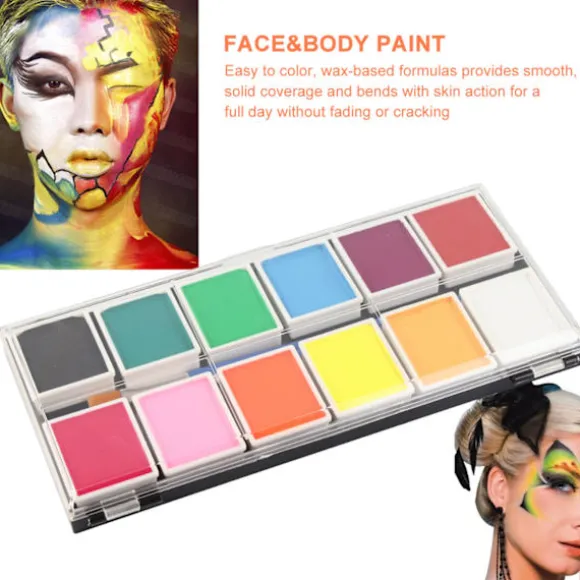 12 farver vandbaseret krops- og ansigtsmaling Halloween fest boldspil fan DIY fancy makeup pigment