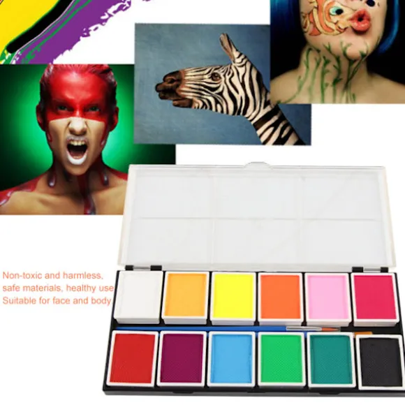 12 farver vandbaseret krops- og ansigtsmaling Halloween fest boldspil fan DIY fancy makeup pigment