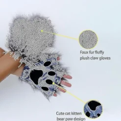 2024 Faux Fur Rævehale Kat Ulv Cosplay Kostume Sæt Plys Maske Fluffy Poter Handsker Halloween Jul