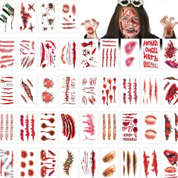 300 Halloween Midlertidige Tatoveringer Skræmmende Falske Sår Ar Makeup Klistermærker Til Ansigts- og Kropskostumefest Tilbehør Horror Cosplay Rekvisitter 150 Designs | Fyndiq
