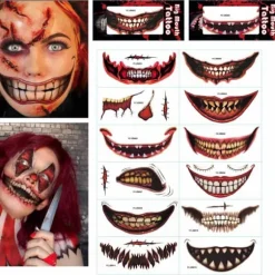 12 Halloween Munde Tatoveringsklistermærker - Gysende Læber DIY Dekoration
