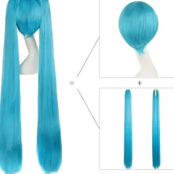 2 Hestehaler Lige Lang Fest Kostume 120cm Cosplay Paryk (Cyan Blå) blue