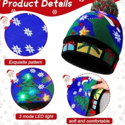 2024 NY LED Julehat Kreativ Blinkende Led Lys Strikket Hat Snemand Vinter Varm Farve Strikket Hue Julegave 9
