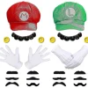 2025 Nye Mario og Luigi Hatte Kasketter Overskæg Handsker Knapper Cosplay Kostume