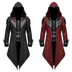 2023 Nytt Medeltida Assassin Game Assassins Creed Cosplay Kostym Edward Streetwear Huvjacka Ytterkläder Halloween Festkläder Röd Red 3XL