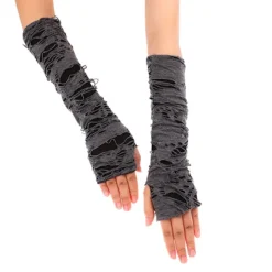 1 par gotiske fingerløse handsker Halloween sorte revne huller black