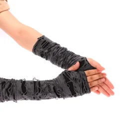 1 par gotiske fingerløse handsker Halloween sorte revne huller black