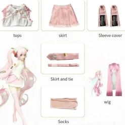 2024 Pink Miku Cosplay Kostume Performance Dragt Cos Dragt Hatsune Miku Regular C Dragt Paryk Cosplay Piger Forår Sakura Kirsebær Miku-Perfet Clothes with wig XS | Fyndiq