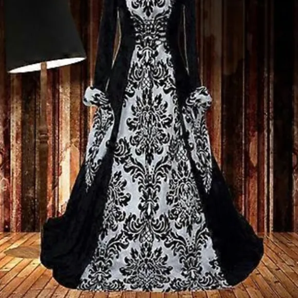 15% RABAT Dame Renaissance Middelalder Kostume Kjole Snøret Irsk Over Lange Kjoler Cosplay Retro Kjole (3XL Rød)