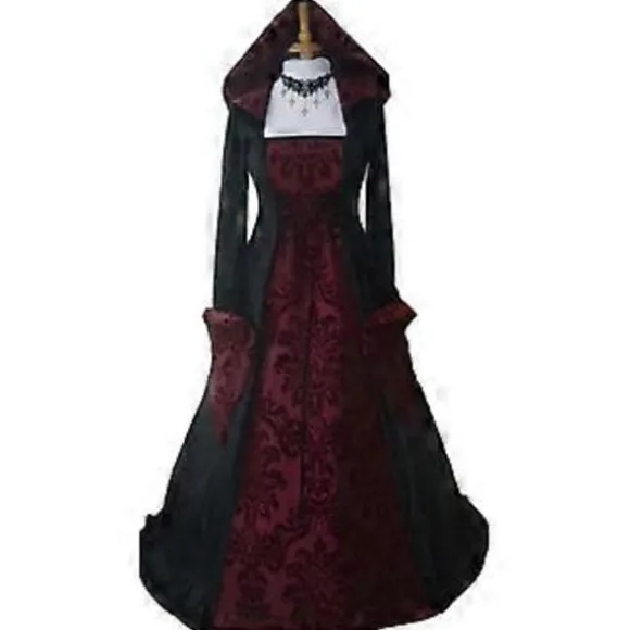 15% RABAT Dame Renaissance Middelalder Kostume Kjole Snøret Irsk Over Lange Kjoler Cosplay Retro Kjole (3XL Rød)