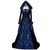 15% RABAT Dame Renaissance Middelalder Kostume Kjole Snøret Irsk Over Lang Kjole Cosplay Retro Kjole (3XL Blå)