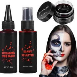 2025 Realistisk Kunstigt Blodsæt 3-i-1 Sæt Til Special Effects Makeup Halloween Cosplay Tøj Udklædning