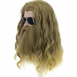 2025 Seneste Model Lang Krøllet Blond Brun Herre Paryk Superhelt Cosplay Kostume Hår med Stort Skæg Varmebestandige Syntetiske Fibre Fluffy Du