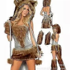 2025 Sexet Jule Dame Kostume Cosplay Stor Hale Ulv Cosplay Party Pige Fristelse Julemand Todelt Kostume - Perfekt Brown