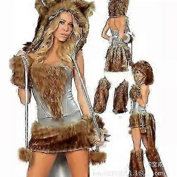 2025 Sexet Jule Dame Kostume Cosplay Stor Hale Ulv Cosplay Party Pige Fristelse Julemand Todelt Kostume - Perfekt Brown