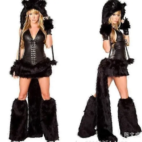 2025 Sexet Jule Dame Kostume Cosplay Stor Hale Ulv Cosplay Party Pige Fristelse Julemand Todelt Kostume - Perfekt Brown