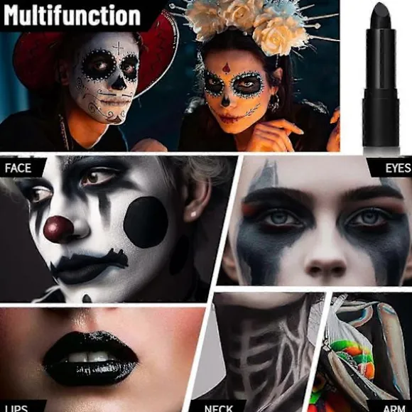 2026 Sort læbestift Læbestift Øjensort Stift Halloween Ansigtsmaling Sort Maling