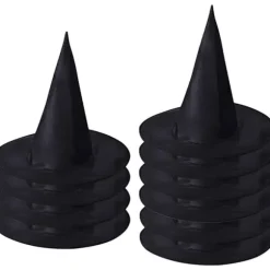 10 Sorte Heksehatte - Halloween Partyhatte - Sorte Spidse Troldmandshatte - Cosplay Partyhatte - Børne Kostumetilbehør - Sort - One Size