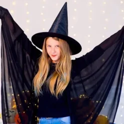 10 Sorte Heksehatte - Halloween Partyhatte - Sorte Spidse Troldmandshatte - Cosplay Partyhatte - Børne Kostumetilbehør - Sort - One Size