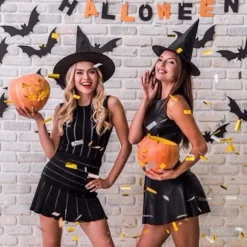 10 Sorte Heksehatte - Halloween Partyhatte - Sorte Spidse Troldmandshatte - Cosplay Partyhatte - Børne Kostumetilbehør - Sort - One Size