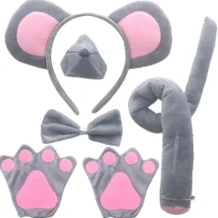 1 Sæt Musekostume Sæt Inklusive Museører Hårbøjle Musenæse Musehale Butterfly Kit Grey