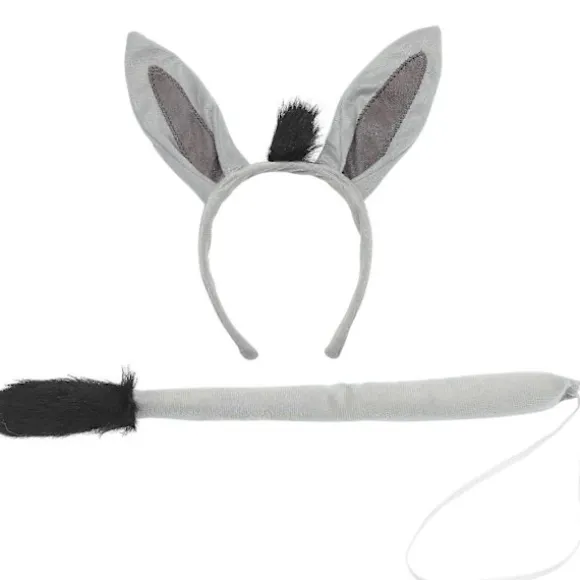 1 Sæt Æsel Kostumer Rekvisitter Cosplay Dyretilbehør Dyr Øre Hårbøjle og Hale Dekoration (FMY) Grey 25.00X24.00X1.90CM