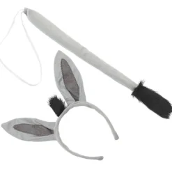 1 Sæt Æsel Kostumer Rekvisitter Cosplay Dyretilbehør Dyr Øre Hårbøjle og Hale Dekoration (FMY) Grey 25.00X24.00X1.90CM