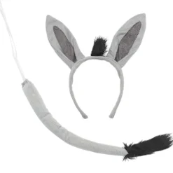 1 Sæt Æsel Kostumer Rekvisitter Cosplay Dyretilbehør Dyr Øre Hårbøjle og Hale Dekoration (FMY) Grey 25.00X24.00X1.90CM
