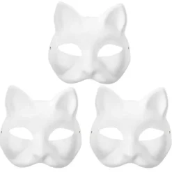 3 ST Therian Masker Hvide Kattemasker Tomme DIY Halloween Maske Dyr, Kattemaske