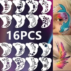 16 stk. ansigtsmalingsskabelonsæt DIY øjenbrynsskabeloner spraymaling 3