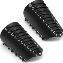 2 stk. Armbeskyttere til mænd Steampunk Armor Armbånd PU Læder Manchetter til kostume Black
