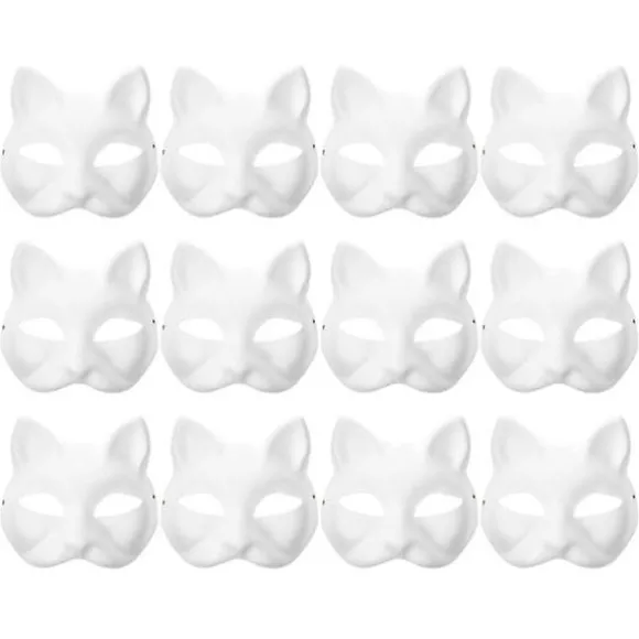 12 stk. Blank Maske Katte Masker Kostume Cosplay Maske Børnehave DIY Umalet Katte Maske
